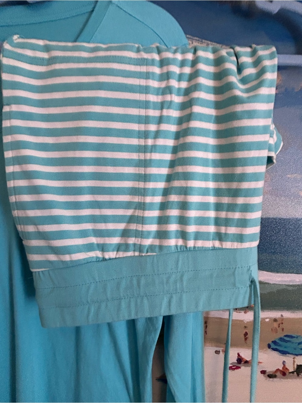 2 PIECES  SET Kim Gravel Short Set. Pockets Drawstring Turquoise Blue 1X